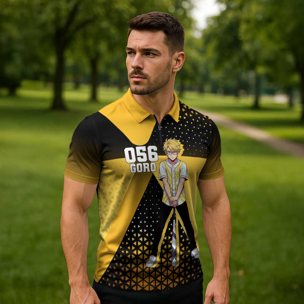 Goro Zipper Polo Shirt Yellow Black Baseball Anime Crossover