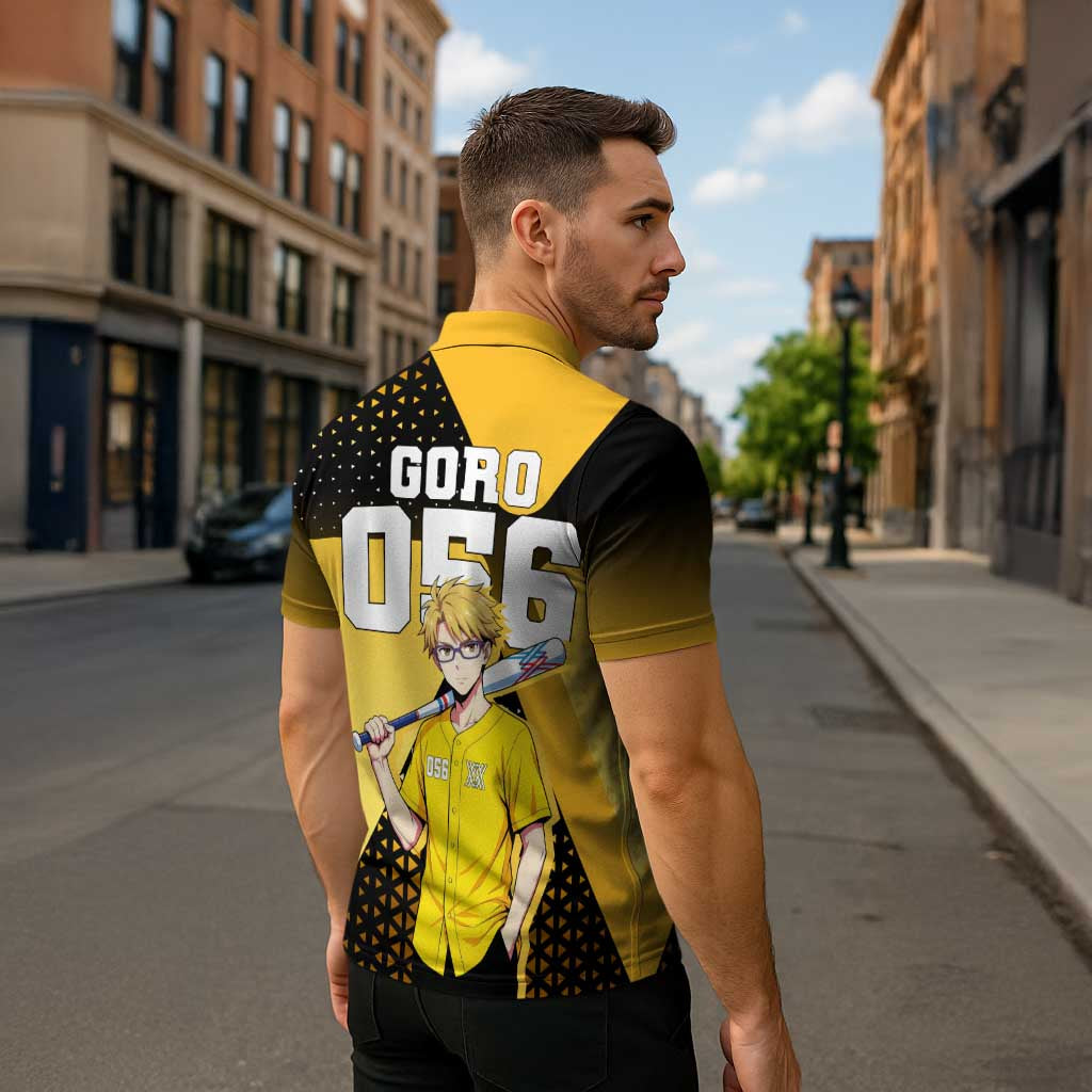 Goro Zipper Polo Shirt Yellow Black Baseball Anime Crossover