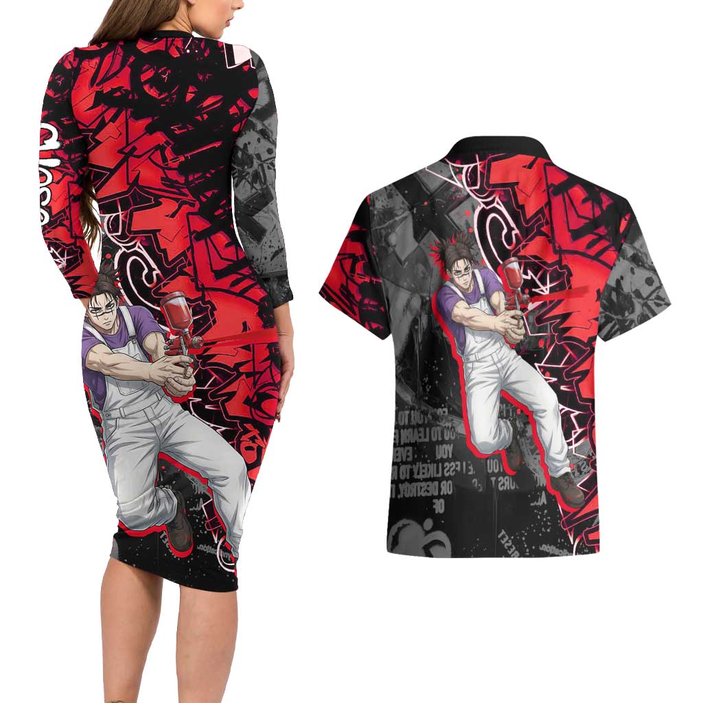 Choso Jujutsu Kaisen Couples Matching Long Sleeve Bodycon Dress and Hawaiian Shirt Urban Graffiti Street Art Style