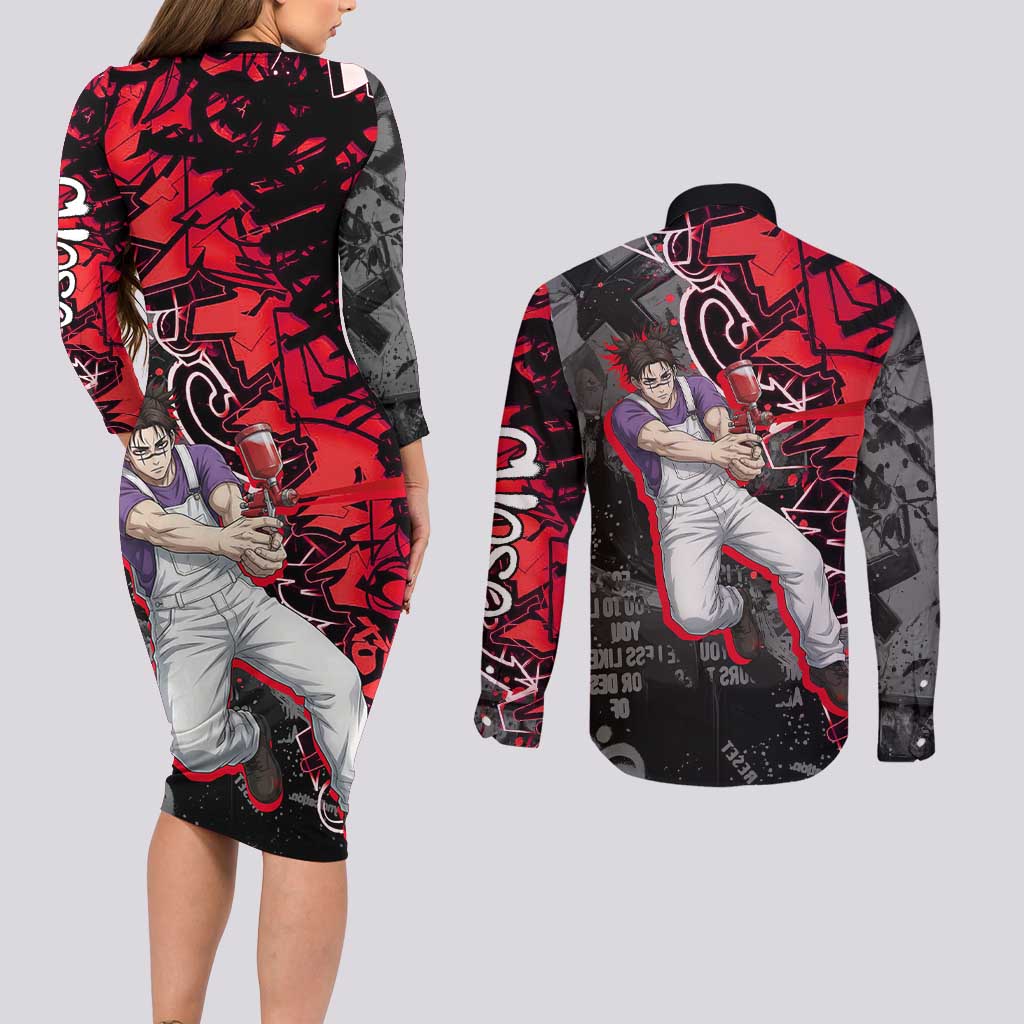 Choso Jujutsu Kaisen Couples Matching Long Sleeve Bodycon Dress and Long Sleeve Button Shirt Urban Graffiti Street Art Style
