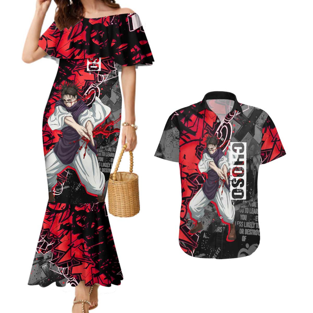 Choso Jujutsu Kaisen Couples Matching Mermaid Dress and Hawaiian Shirt Urban Graffiti Street Art Style