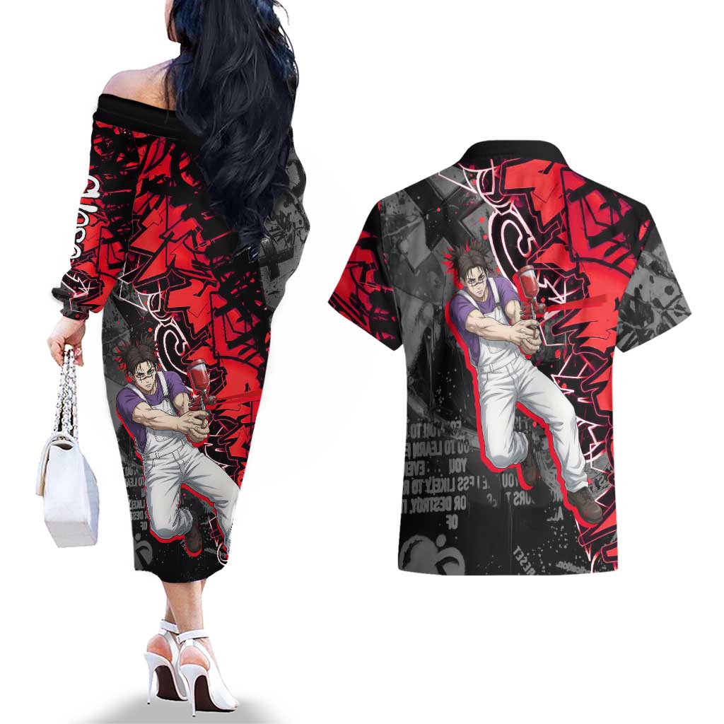 Choso Jujutsu Kaisen Couples Matching Off The Shoulder Long Sleeve Dress and Hawaiian Shirt Urban Graffiti Street Art Style