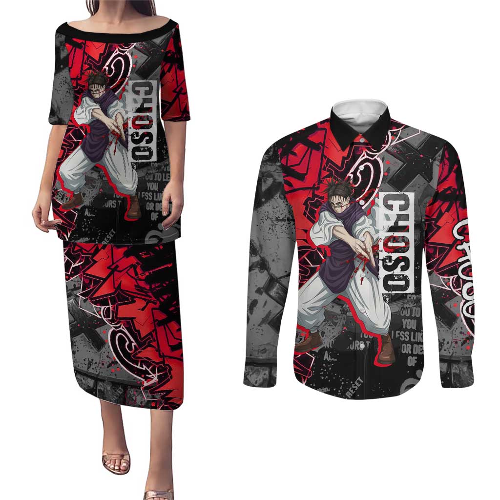 Choso Jujutsu Kaisen Couples Matching Puletasi and Long Sleeve Button Shirt Urban Graffiti Street Art Style