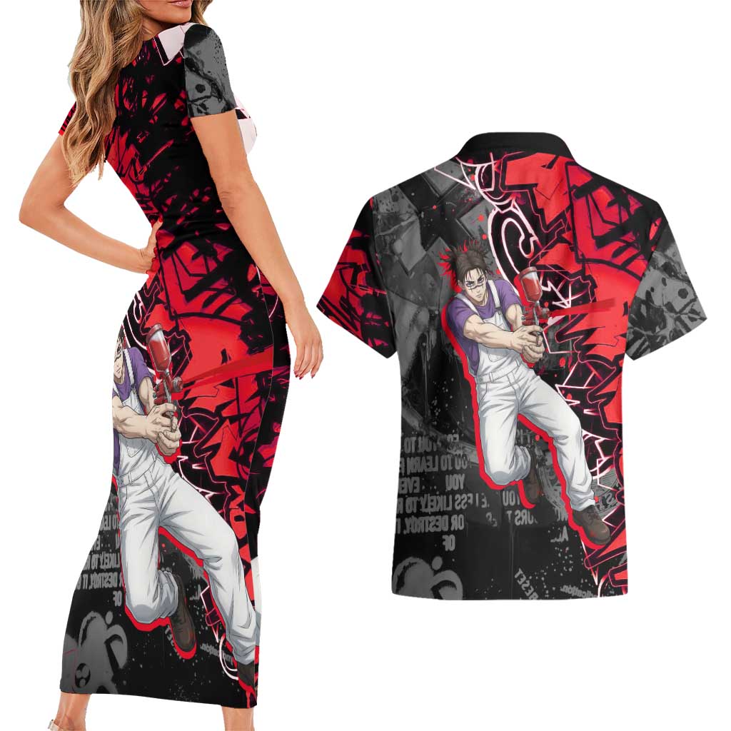 Choso Jujutsu Kaisen Couples Matching Short Sleeve Bodycon Dress and Hawaiian Shirt Urban Graffiti Street Art Style