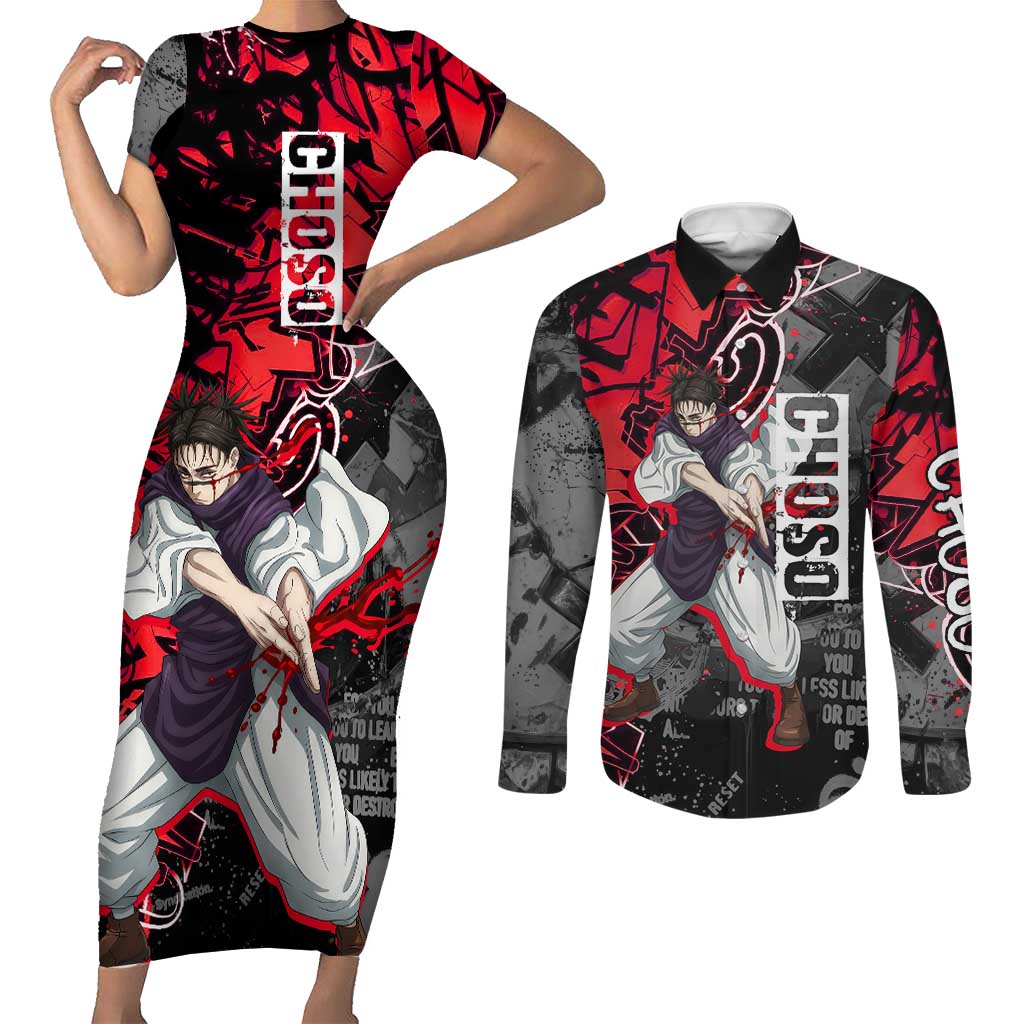 Choso Jujutsu Kaisen Couples Matching Short Sleeve Bodycon Dress and Long Sleeve Button Shirt Urban Graffiti Street Art Style