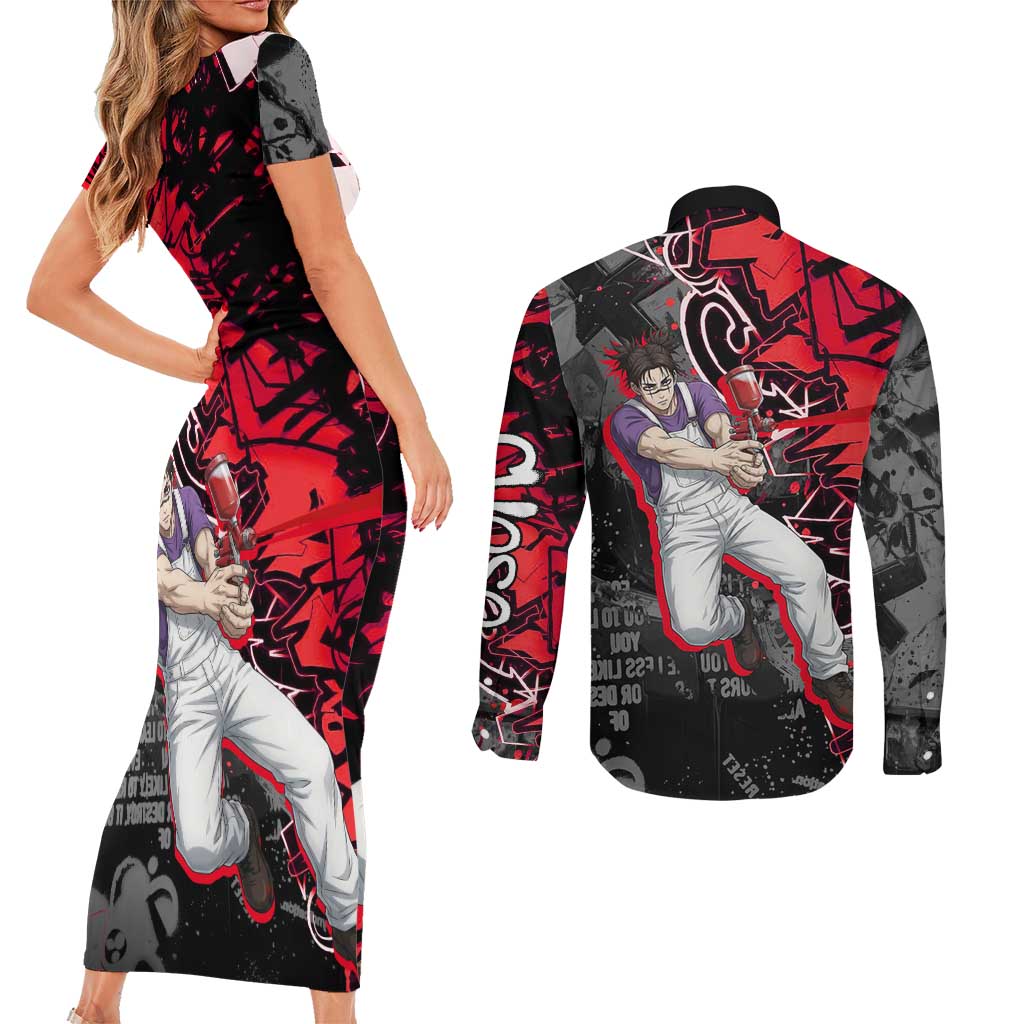 Choso Jujutsu Kaisen Couples Matching Short Sleeve Bodycon Dress and Long Sleeve Button Shirt Urban Graffiti Street Art Style