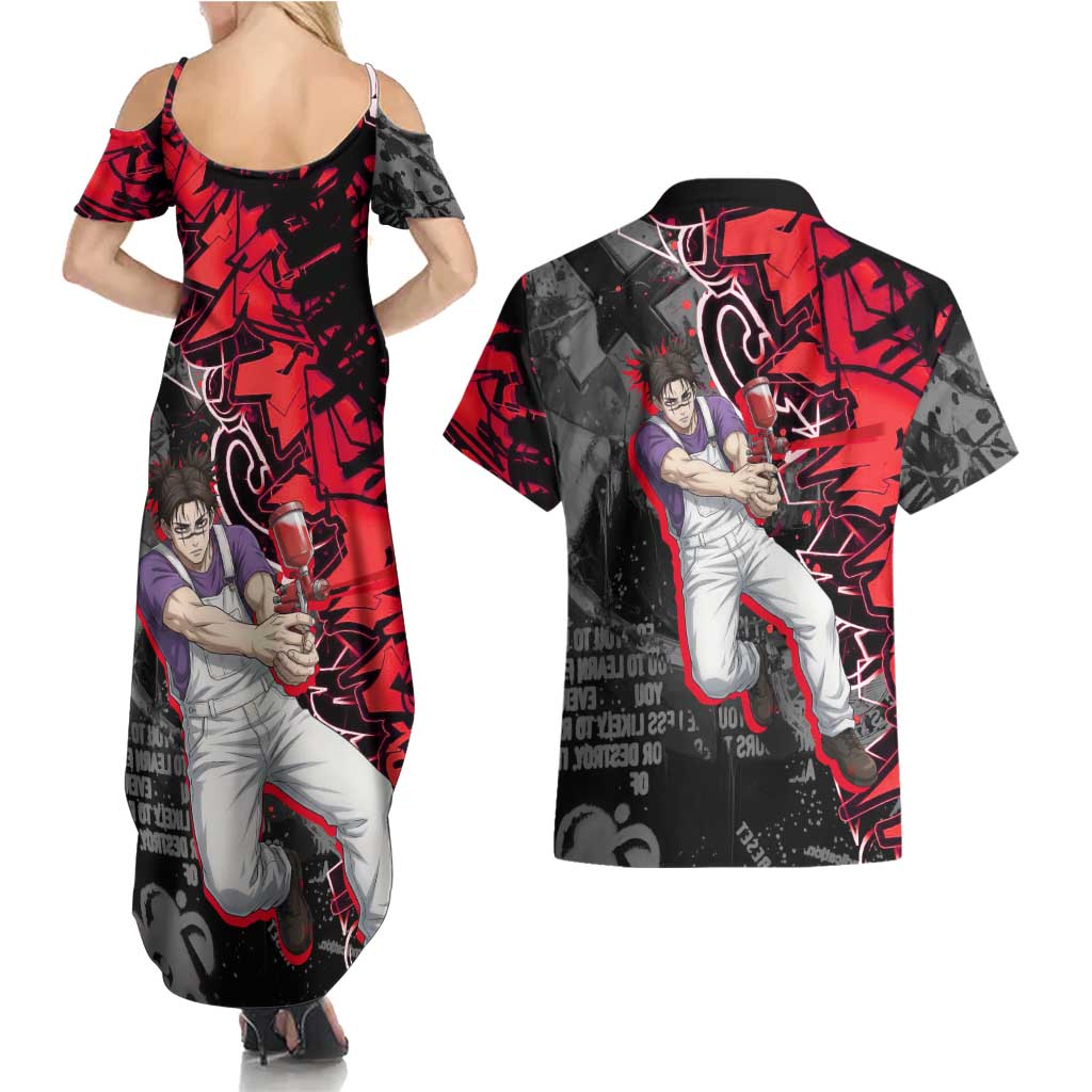 Choso Jujutsu Kaisen Couples Matching Summer Maxi Dress and Hawaiian Shirt Urban Graffiti Street Art Style