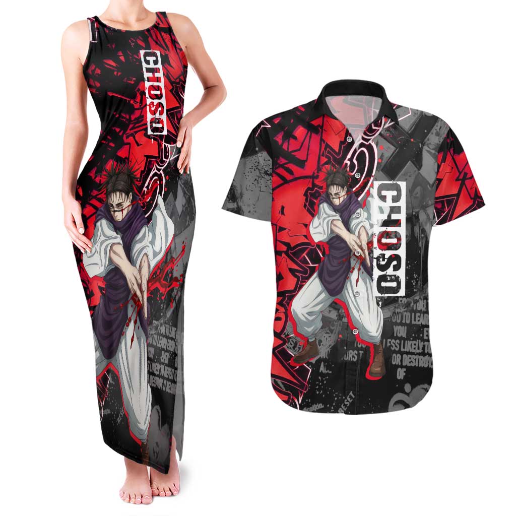 Choso Jujutsu Kaisen Couples Matching Tank Maxi Dress and Hawaiian Shirt Urban Graffiti Street Art Style