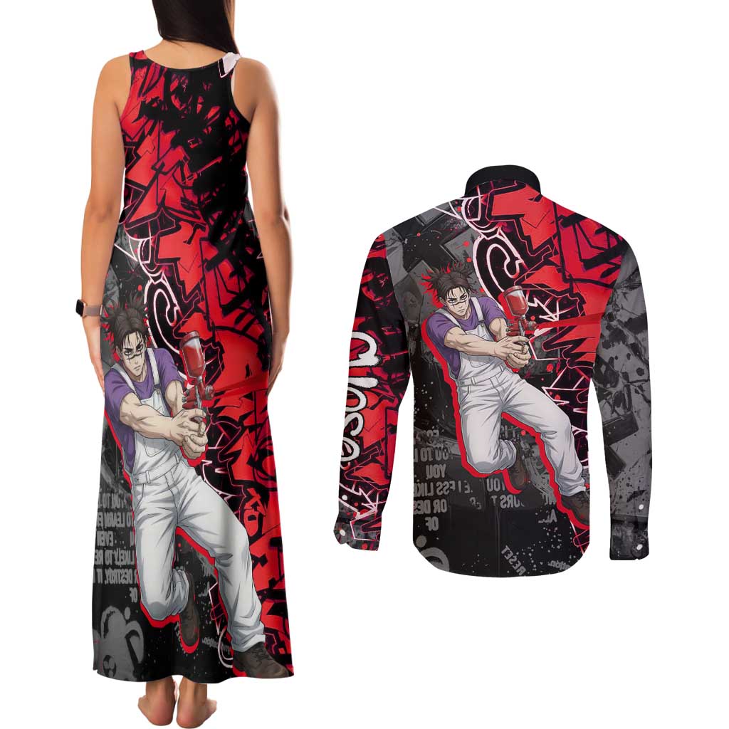 Choso Jujutsu Kaisen Couples Matching Tank Maxi Dress and Long Sleeve Button Shirt Urban Graffiti Street Art Style