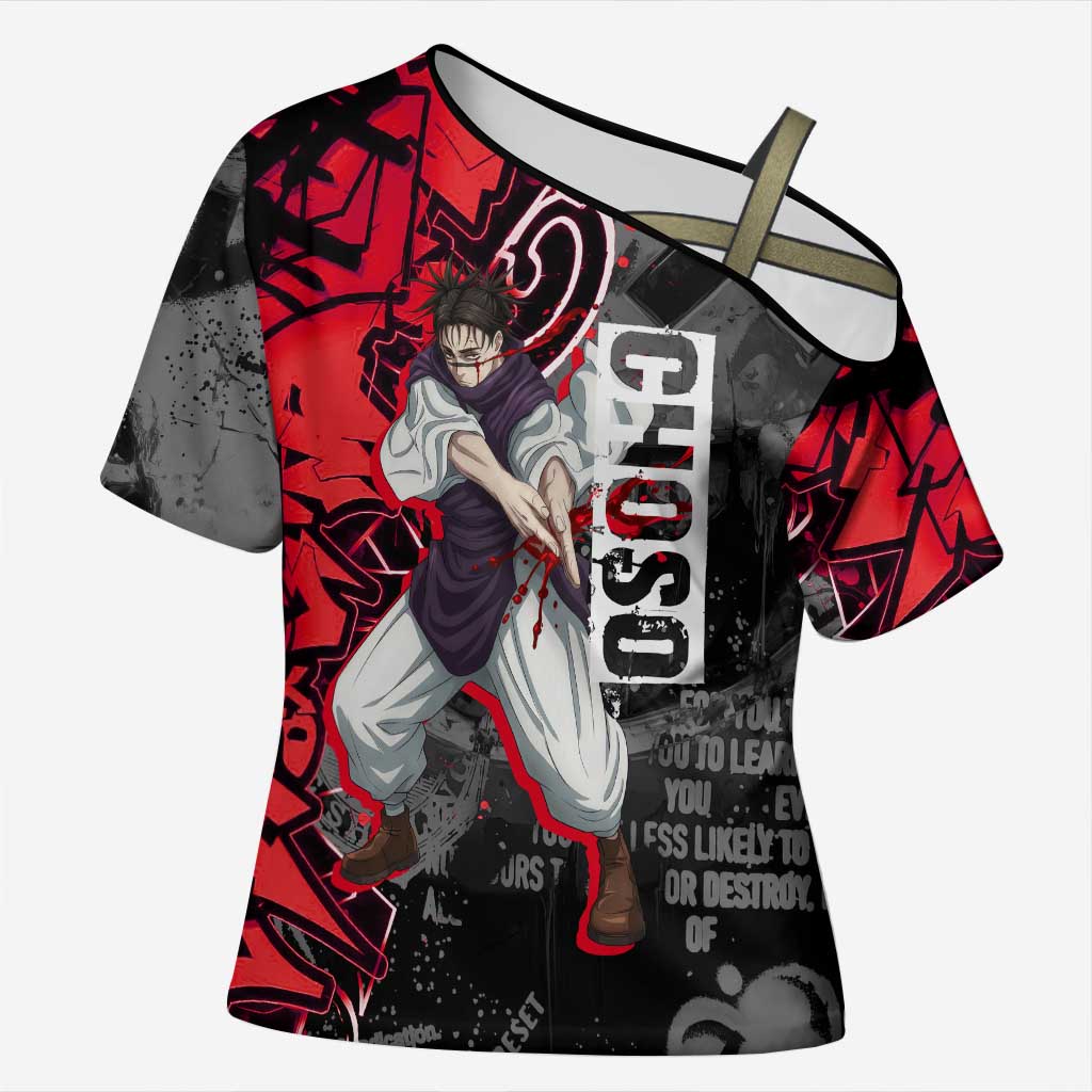 Choso Jujutsu Kaisen Cross Shoulder Shirt Urban Graffiti Street Art Style