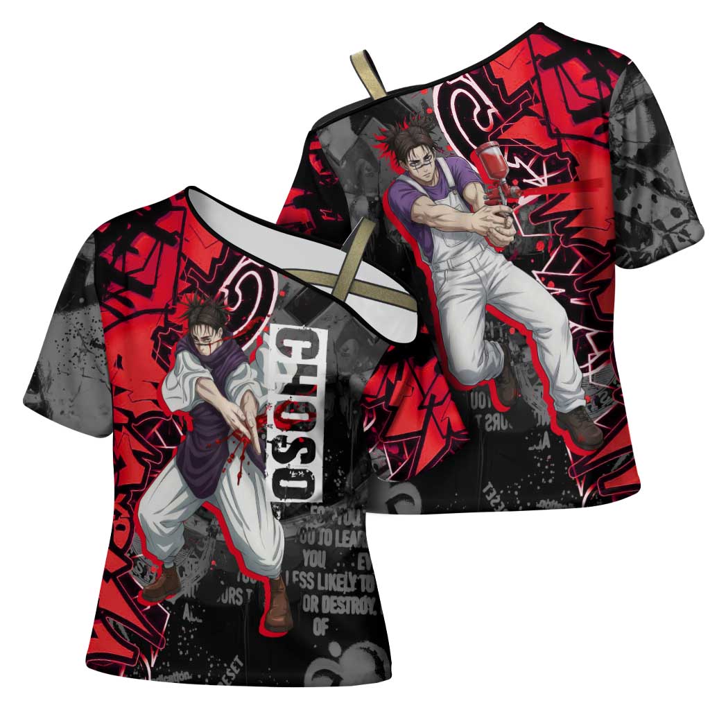 Choso Jujutsu Kaisen Cross Shoulder Shirt Urban Graffiti Street Art Style