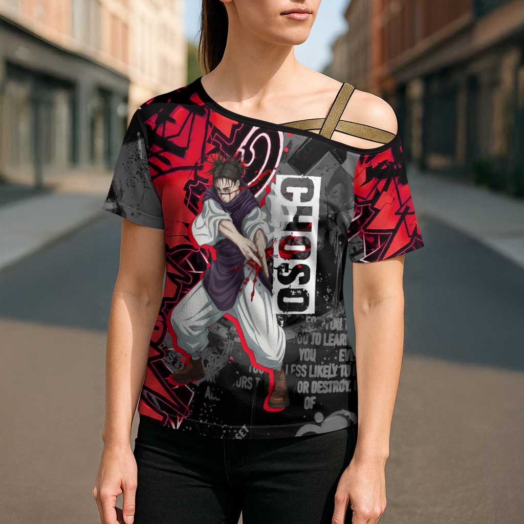 Choso Jujutsu Kaisen Cross Shoulder Shirt Urban Graffiti Street Art Style