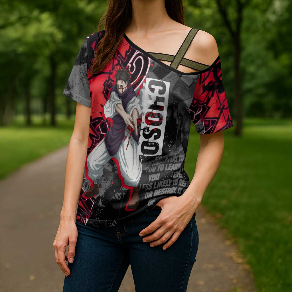 Choso Jujutsu Kaisen Cross Shoulder Shirt Urban Graffiti Street Art Style