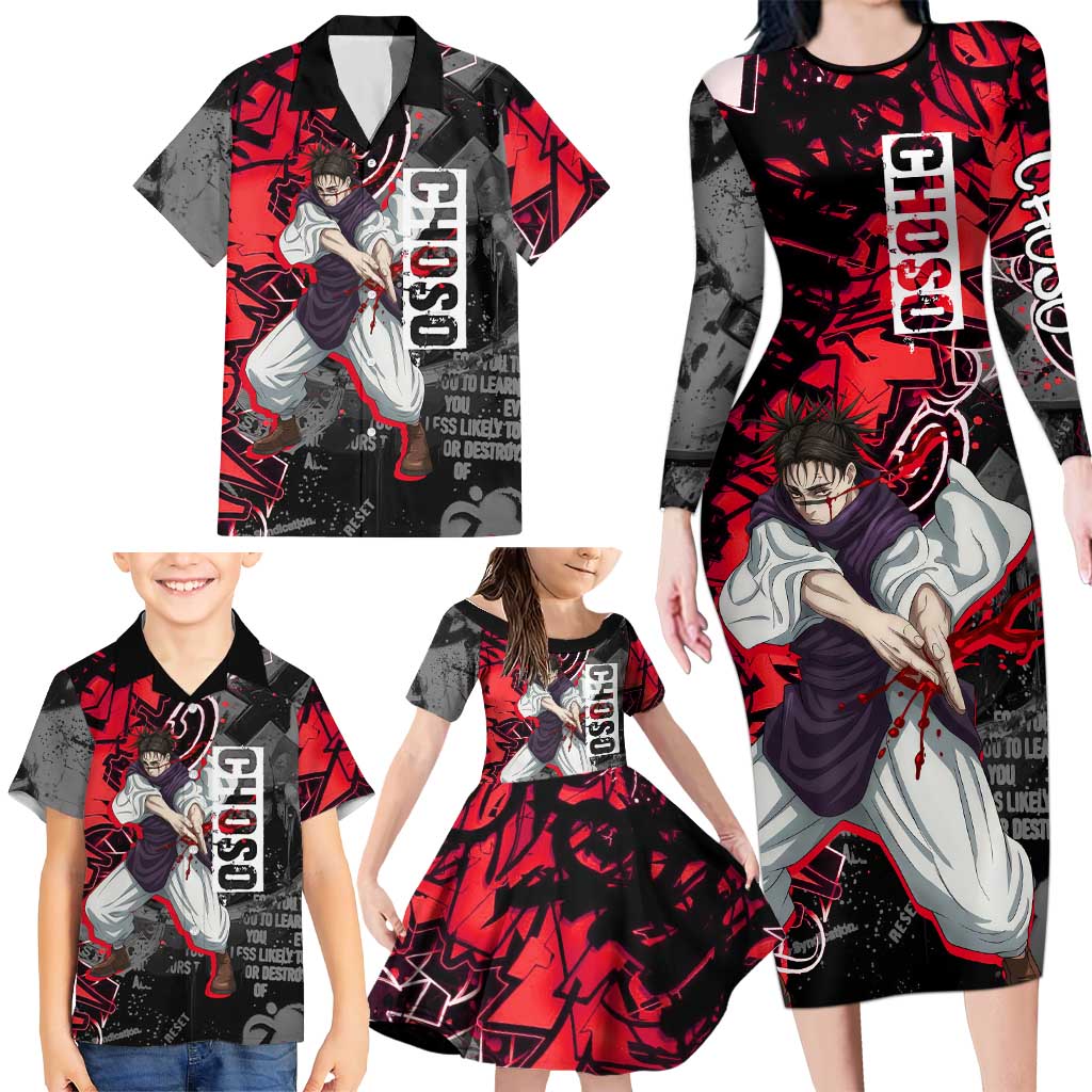 Choso Jujutsu Kaisen Family Matching Long Sleeve Bodycon Dress and Hawaiian Shirt Urban Graffiti Street Art Style