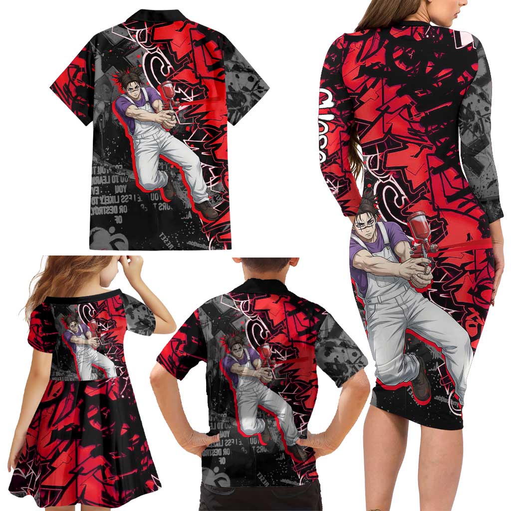 Choso Jujutsu Kaisen Family Matching Long Sleeve Bodycon Dress and Hawaiian Shirt Urban Graffiti Street Art Style