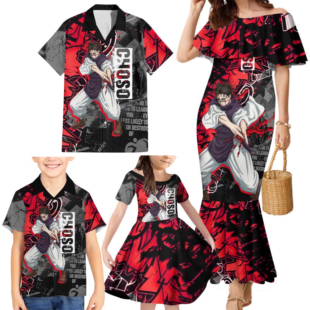 Choso Jujutsu Kaisen Family Matching Mermaid Dress and Hawaiian Shirt Urban Graffiti Street Art Style