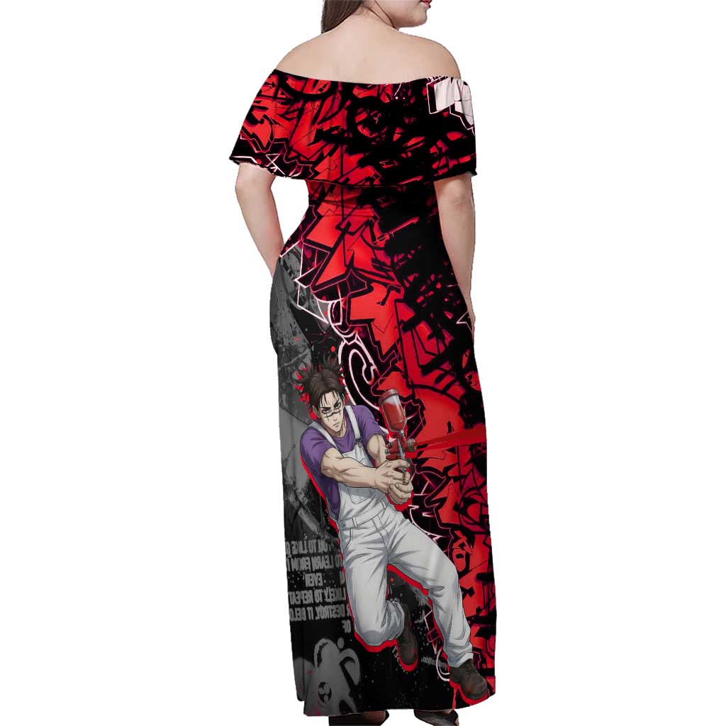 Choso Jujutsu Kaisen Family Matching Off Shoulder Maxi Dress and Hawaiian Shirt Urban Graffiti Street Art Style