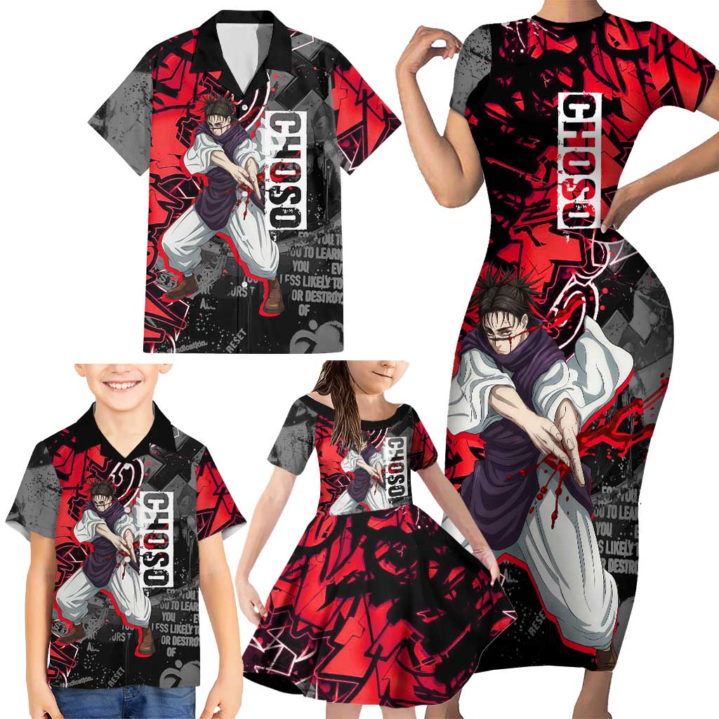 Choso Jujutsu Kaisen Family Matching Short Sleeve Bodycon Dress and Hawaiian Shirt Urban Graffiti Street Art Style