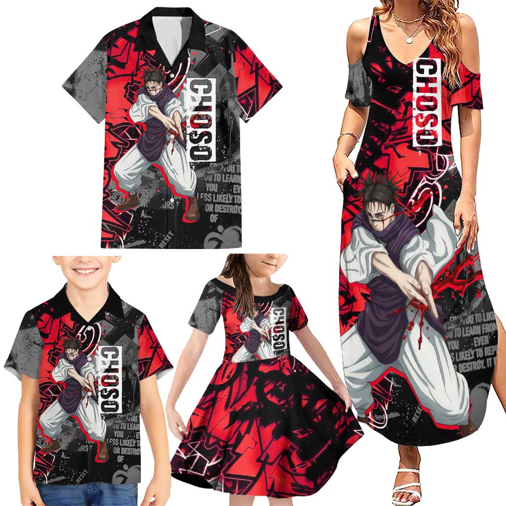 Choso Jujutsu Kaisen Family Matching Summer Maxi Dress and Hawaiian Shirt Urban Graffiti Street Art Style