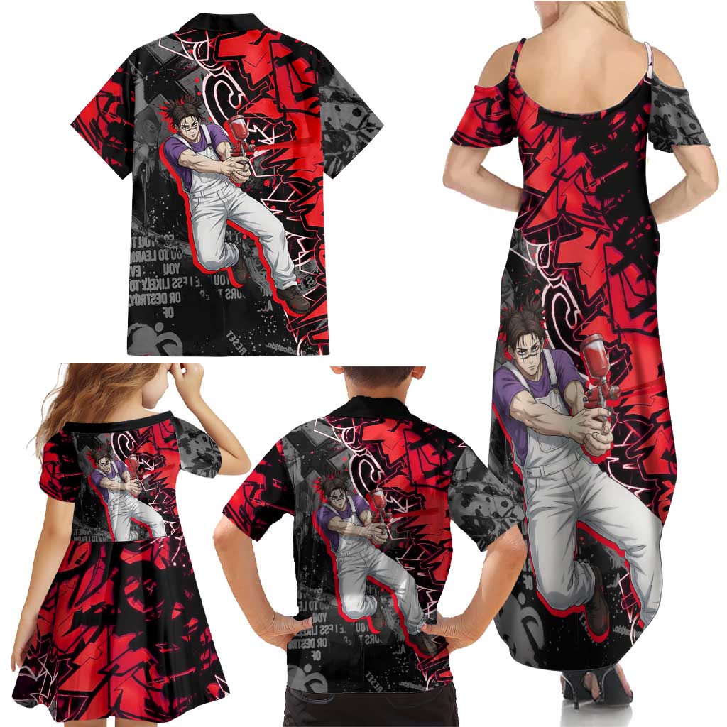 Choso Jujutsu Kaisen Family Matching Summer Maxi Dress and Hawaiian Shirt Urban Graffiti Street Art Style