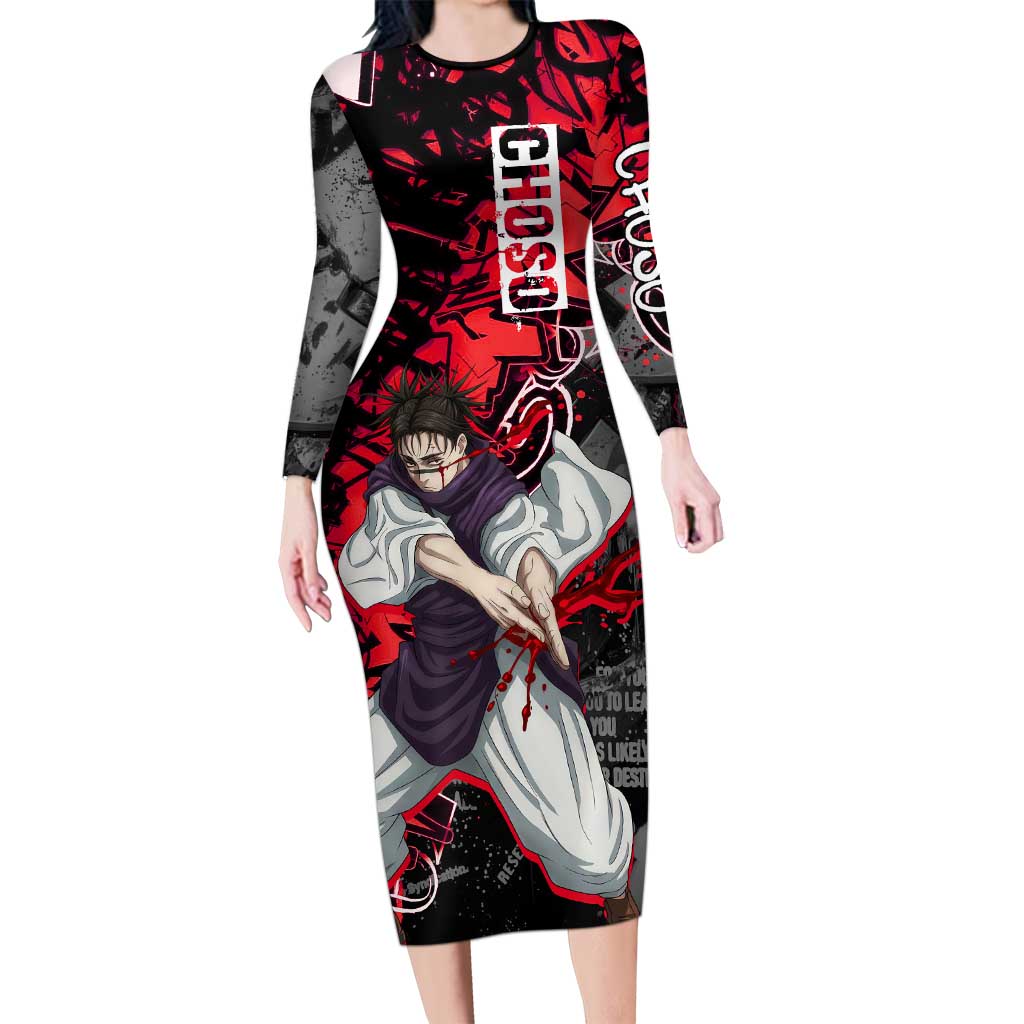 Choso Jujutsu Kaisen Long Sleeve Bodycon Dress Urban Graffiti Street Art Style