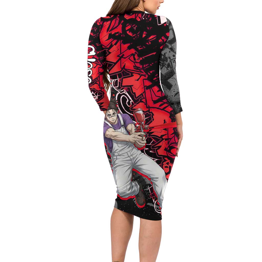 Choso Jujutsu Kaisen Long Sleeve Bodycon Dress Urban Graffiti Street Art Style