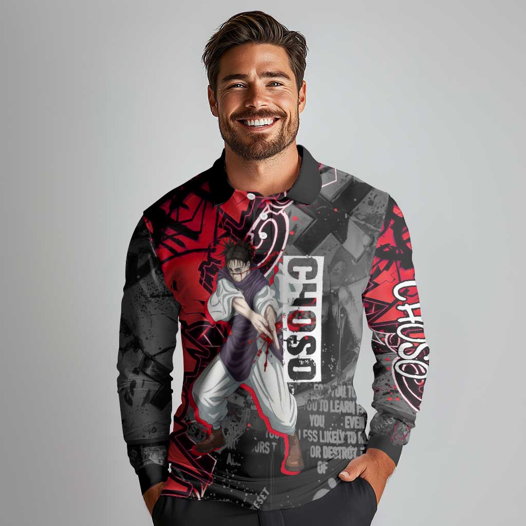 Choso Jujutsu Kaisen Long Sleeve Polo Shirt Urban Graffiti Street Art Style