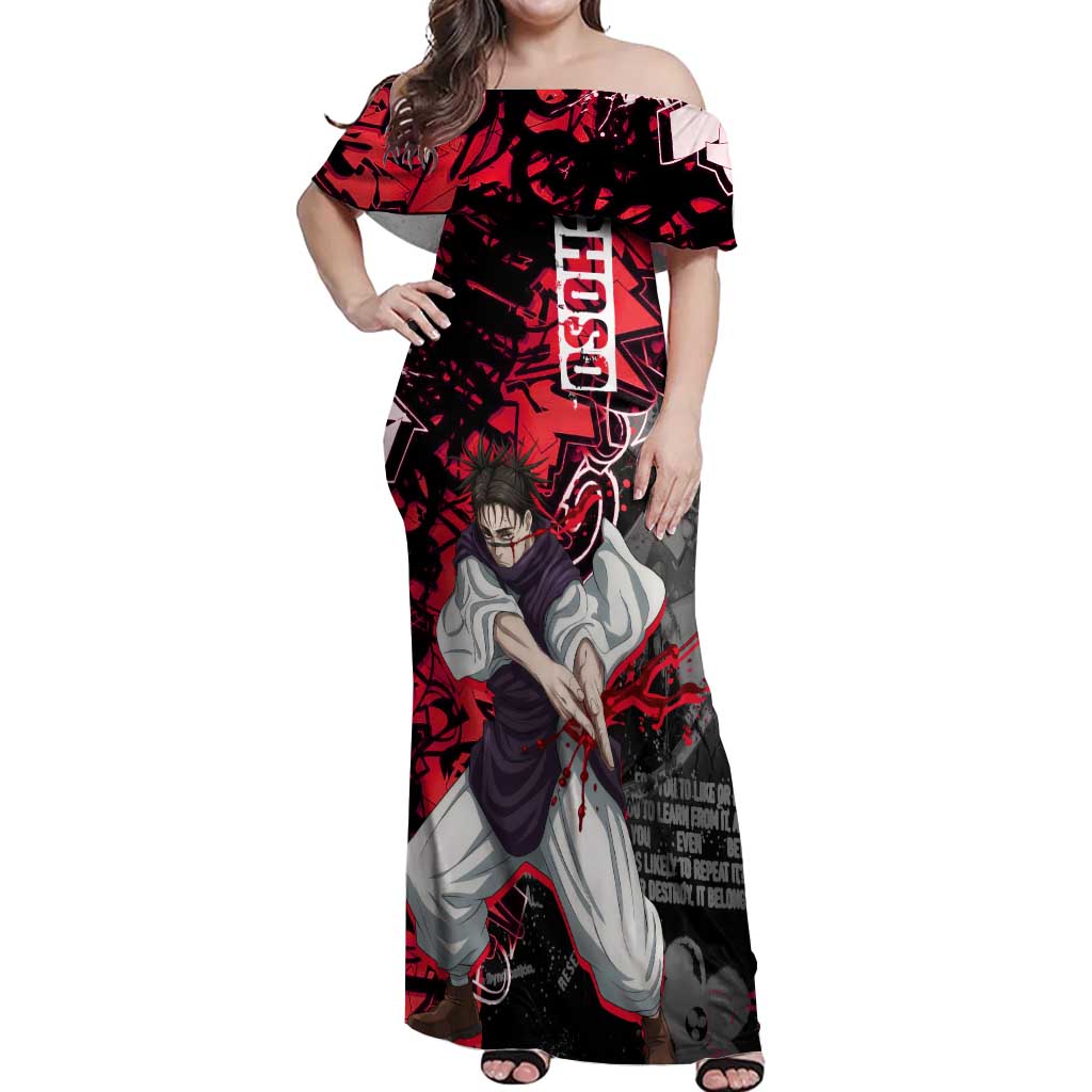 Choso Jujutsu Kaisen Off Shoulder Maxi Dress Urban Graffiti Street Art Style