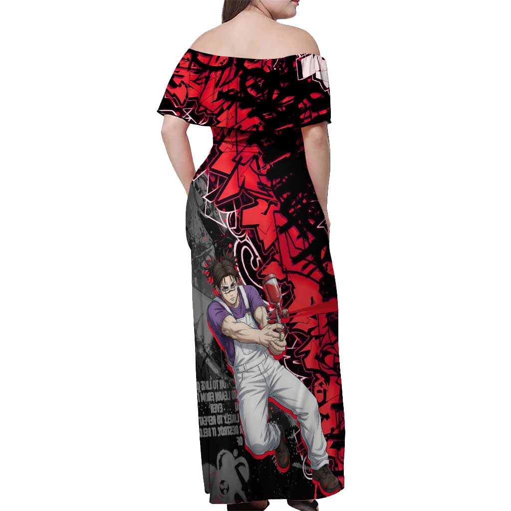 Choso Jujutsu Kaisen Off Shoulder Maxi Dress Urban Graffiti Street Art Style