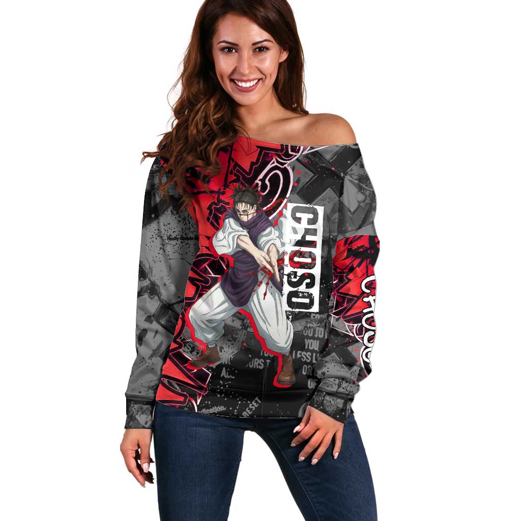 Choso Jujutsu Kaisen Off Shoulder Sweater Urban Graffiti Street Art Style