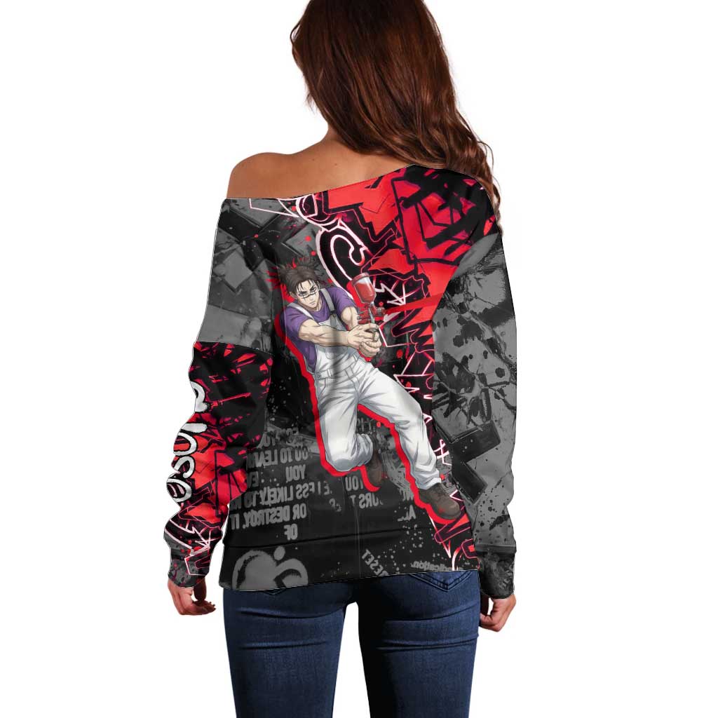 Choso Jujutsu Kaisen Off Shoulder Sweater Urban Graffiti Street Art Style