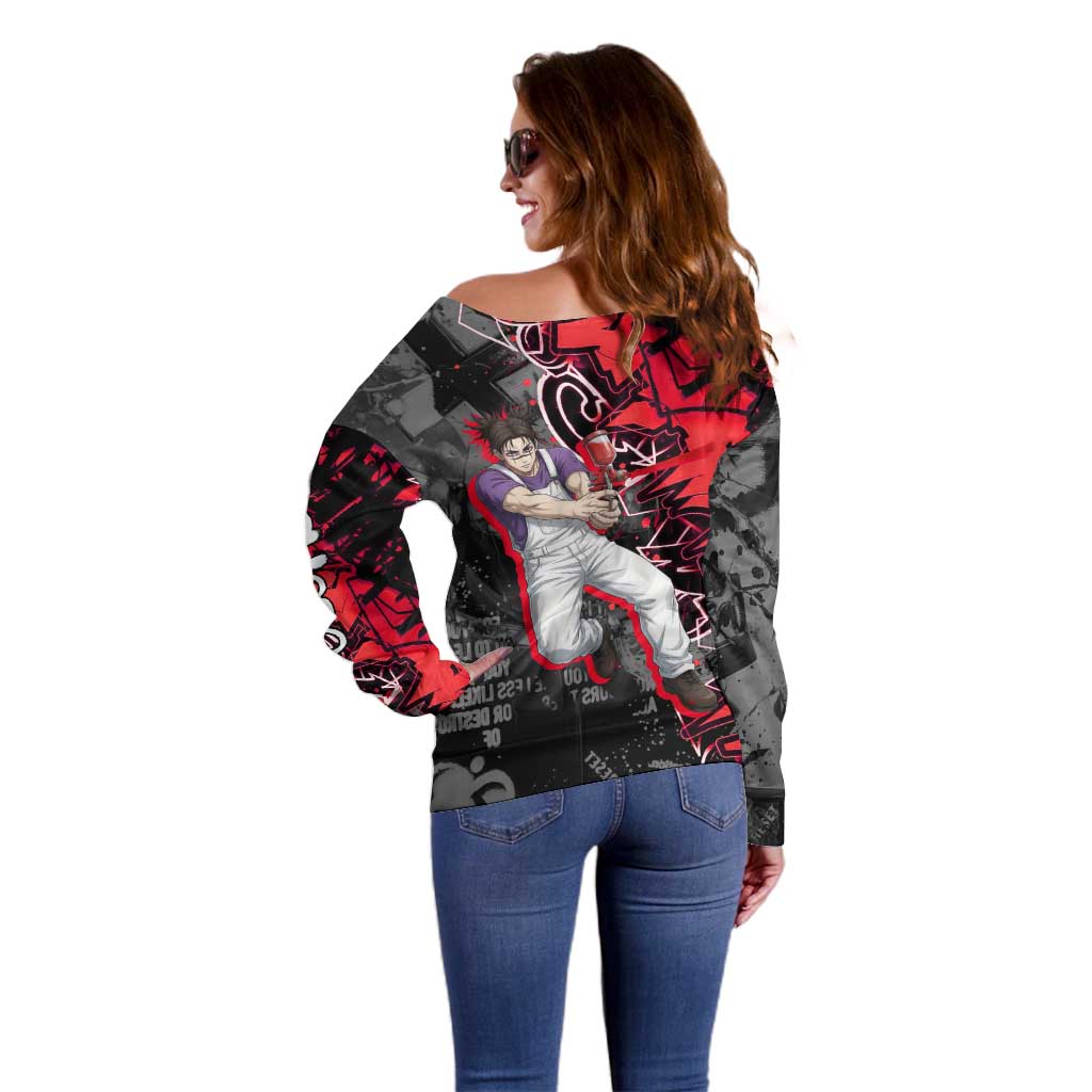Choso Jujutsu Kaisen Off Shoulder Sweater Urban Graffiti Street Art Style