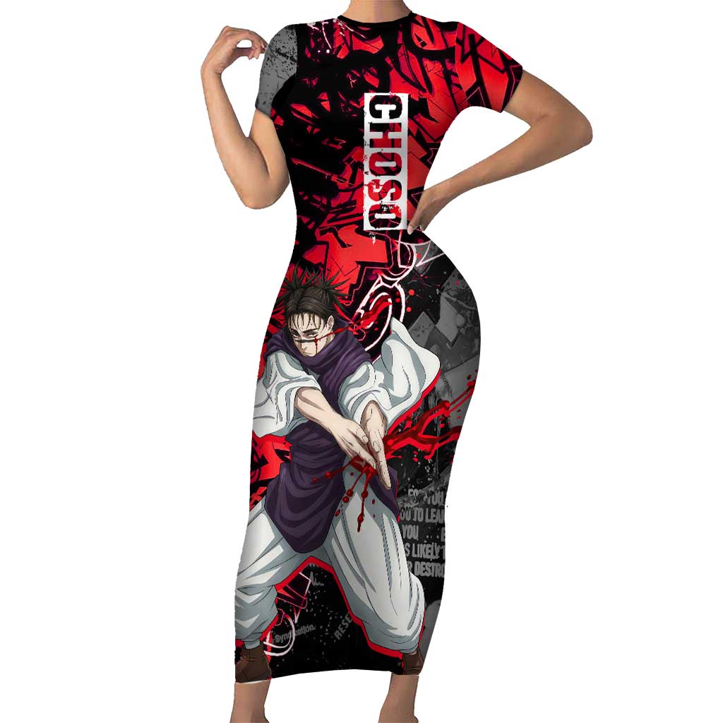 Choso Jujutsu Kaisen Short Sleeve Bodycon Dress Urban Graffiti Street Art Style