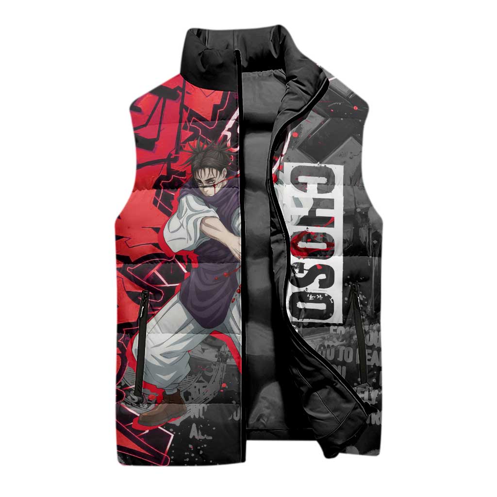 Choso Jujutsu Kaisen Sleeveless Puffer Jacket Urban Graffiti Street Art Style