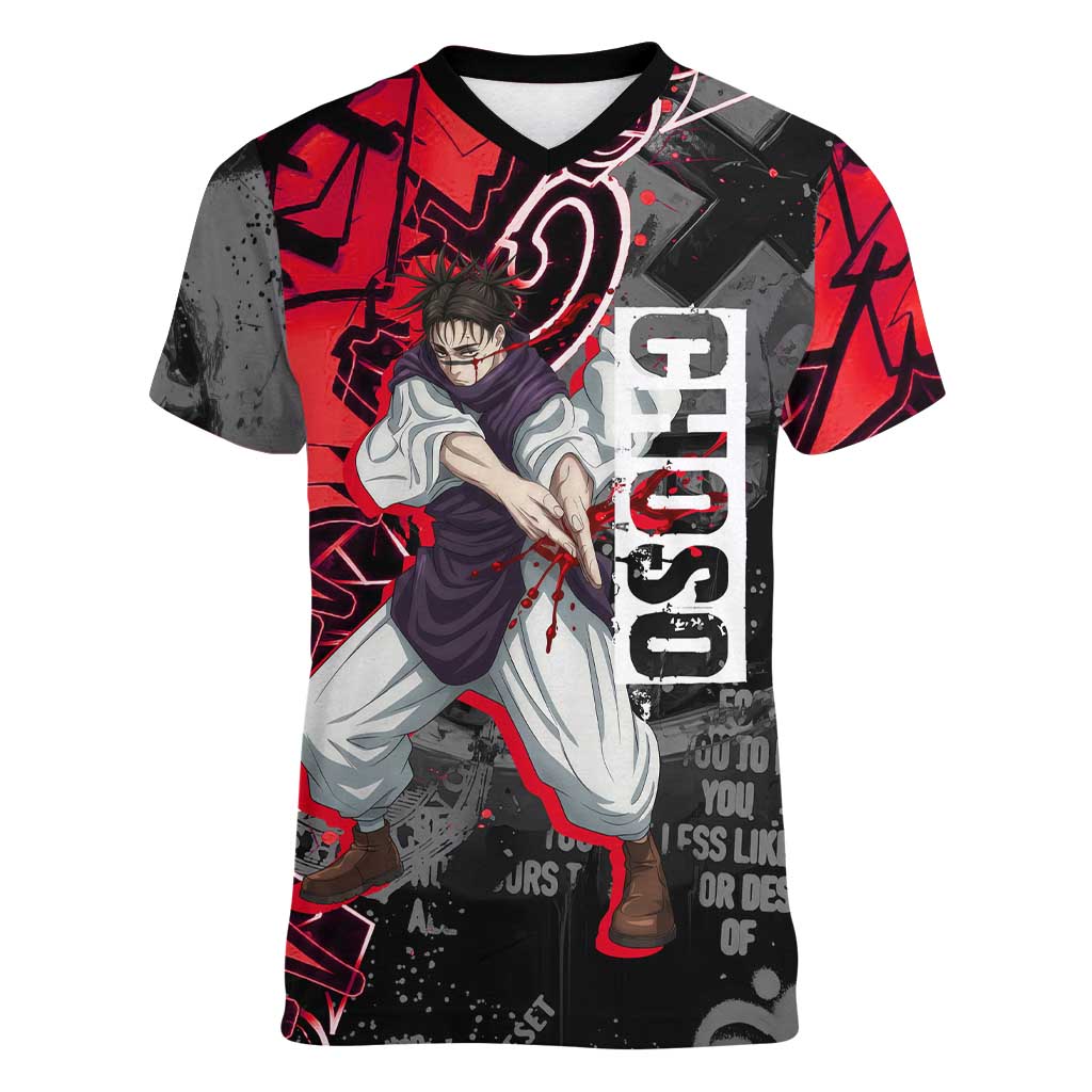 Choso Jujutsu Kaisen Women V-Neck T-Shirt Urban Graffiti Street Art Style