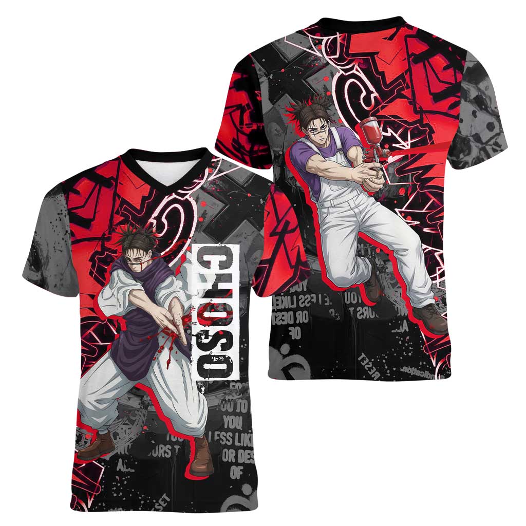 Choso Jujutsu Kaisen Women V-Neck T-Shirt Urban Graffiti Street Art Style
