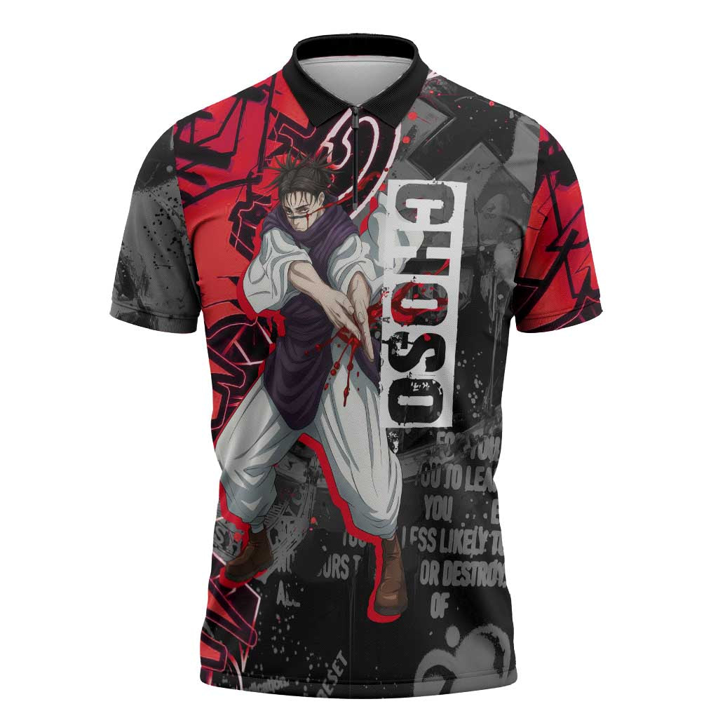 Choso Jujutsu Kaisen Zipper Polo Shirt Urban Graffiti Street Art Style
