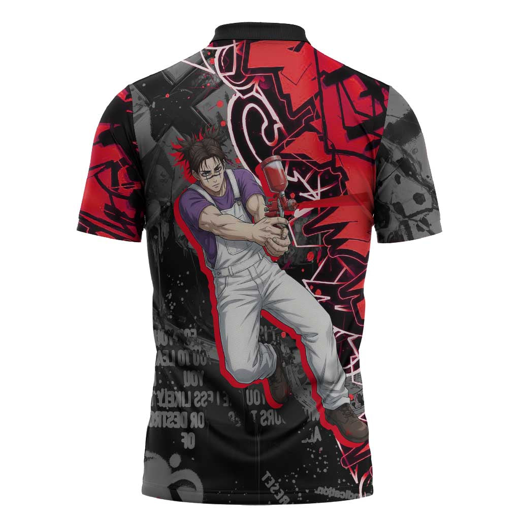 Choso Jujutsu Kaisen Zipper Polo Shirt Urban Graffiti Street Art Style