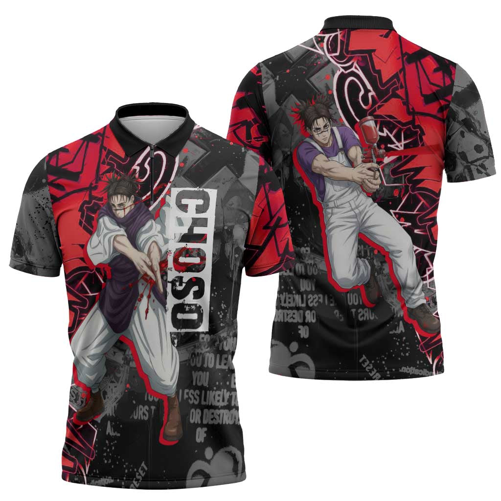 Choso Jujutsu Kaisen Zipper Polo Shirt Urban Graffiti Street Art Style