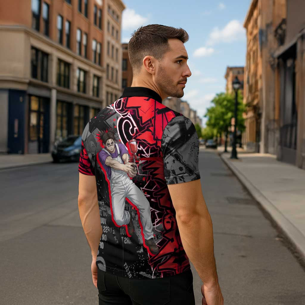 Choso Jujutsu Kaisen Zipper Polo Shirt Urban Graffiti Street Art Style