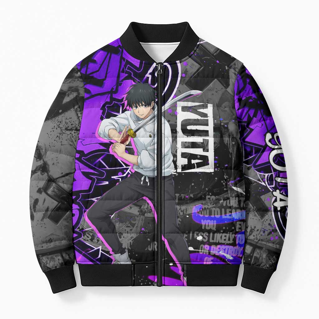 Yuta Okkotsu Jujutsu Kaisen Bomber Puffer Jacket Neon Graffiti Anime Fusion