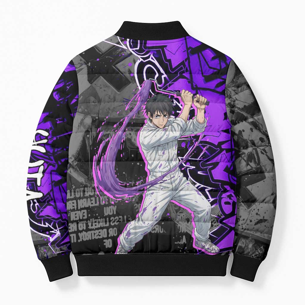 Yuta Okkotsu Jujutsu Kaisen Bomber Puffer Jacket Neon Graffiti Anime Fusion
