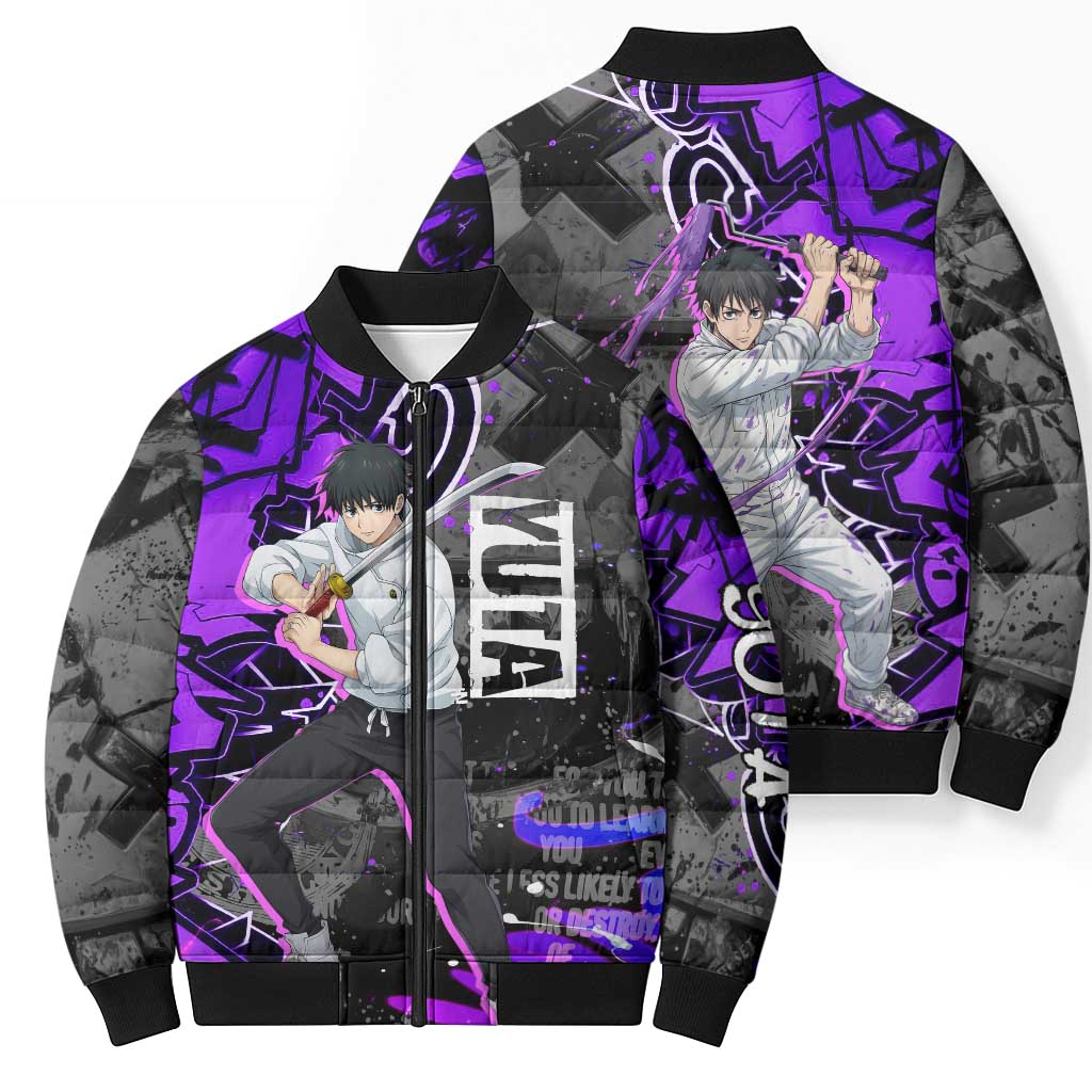 Yuta Okkotsu Jujutsu Kaisen Bomber Puffer Jacket Neon Graffiti Anime Fusion