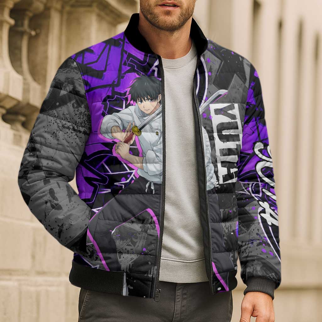 Yuta Okkotsu Jujutsu Kaisen Bomber Puffer Jacket Neon Graffiti Anime Fusion