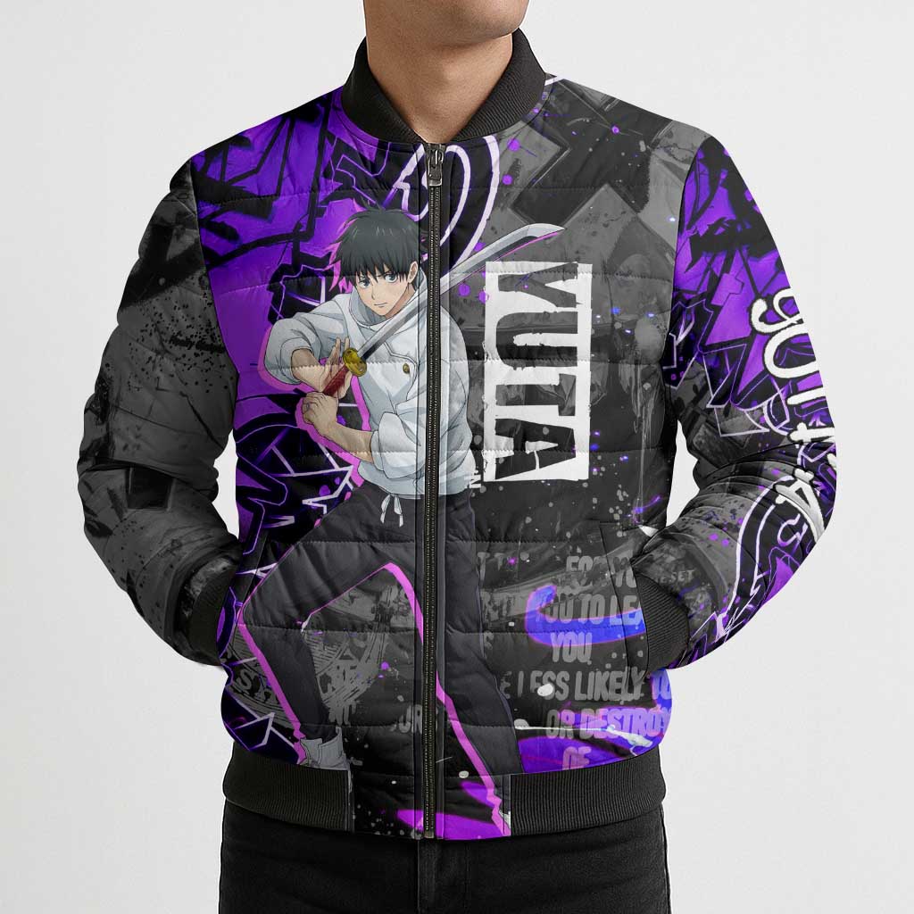 Yuta Okkotsu Jujutsu Kaisen Bomber Puffer Jacket Neon Graffiti Anime Fusion