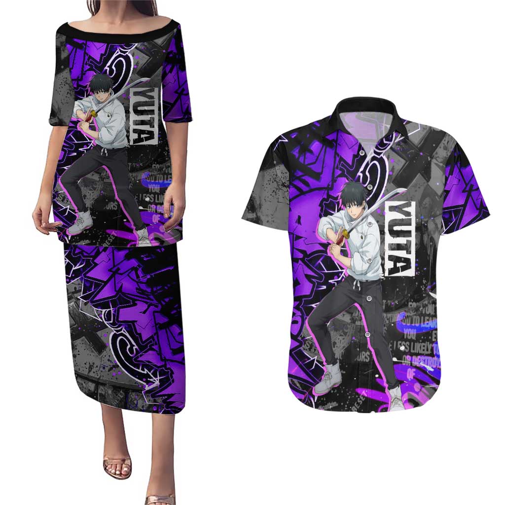 Yuta Okkotsu Jujutsu Kaisen Couples Matching Puletasi and Hawaiian Shirt Neon Graffiti Anime Fusion