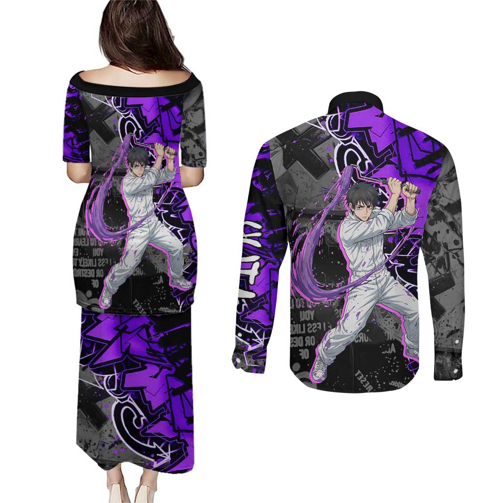 Yuta Okkotsu Jujutsu Kaisen Couples Matching Puletasi and Long Sleeve Button Shirt Neon Graffiti Anime Fusion