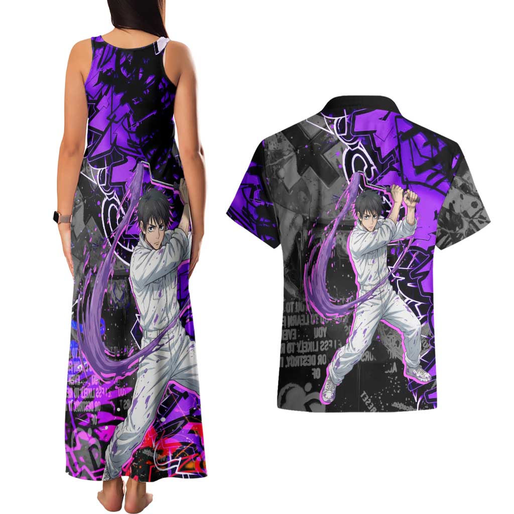 Yuta Okkotsu Jujutsu Kaisen Couples Matching Tank Maxi Dress and Hawaiian Shirt Neon Graffiti Anime Fusion