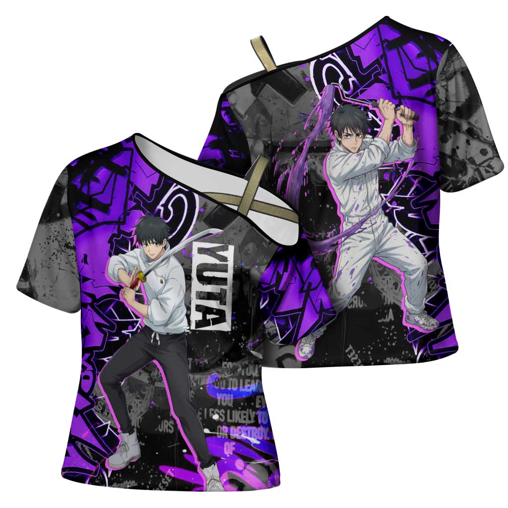 Yuta Okkotsu Jujutsu Kaisen Cross Shoulder Shirt Neon Graffiti Anime Fusion