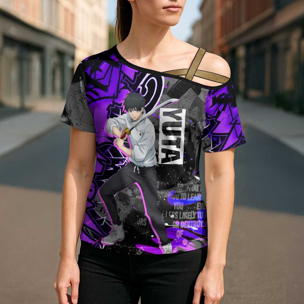Yuta Okkotsu Jujutsu Kaisen Cross Shoulder Shirt Neon Graffiti Anime Fusion